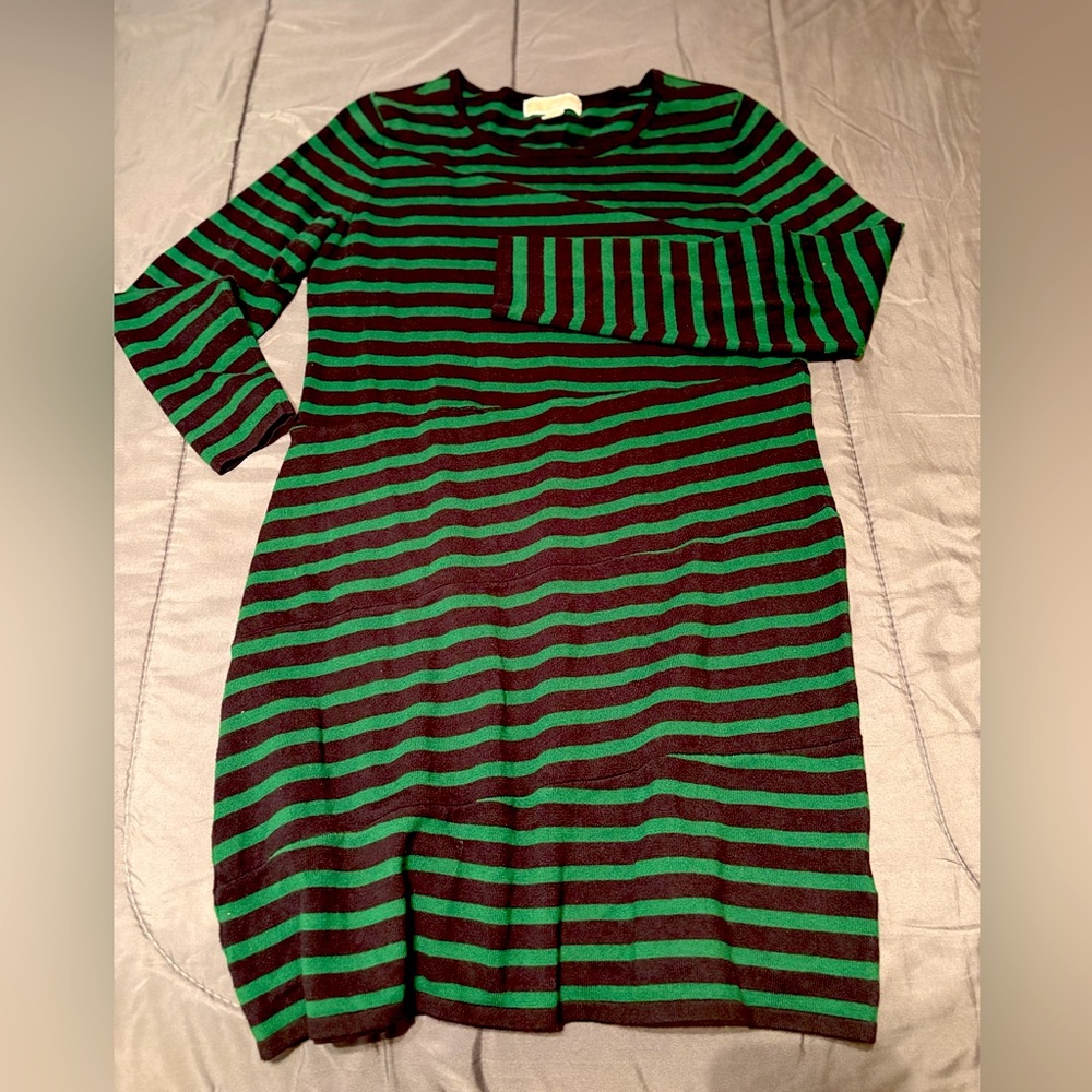 Michael Kors Green & Black Striped Sweater Dress - Size L